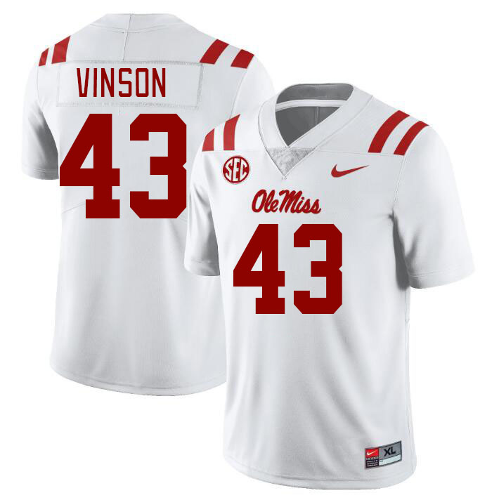 Men #43 Rayf Vinson Ole Miss Rebels College Football Jerseys Stitched Sale-White - Click Image to Close